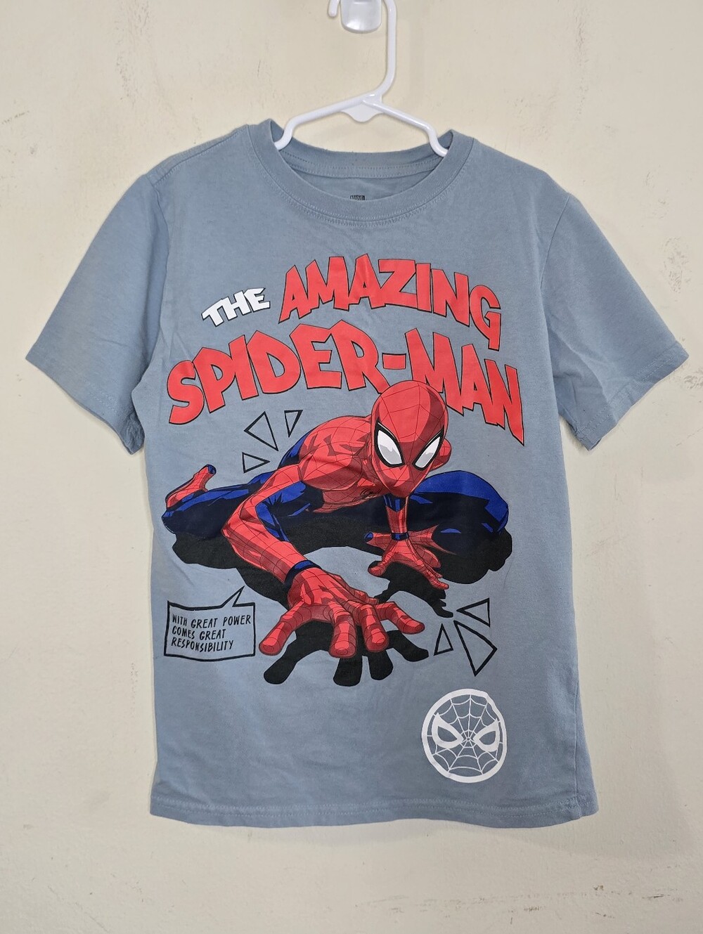 Marvel Spider-Man T-Shirt Boys M 7/8 Blue Graphic Amazing Superhero Cotton Youth